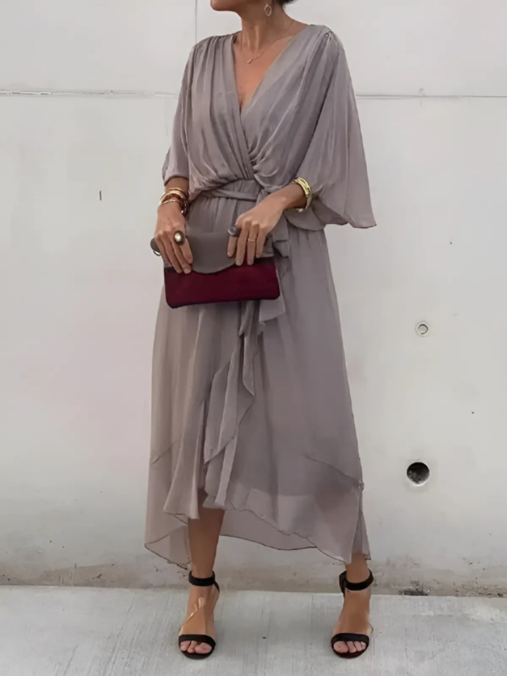 Isolde | Women's Chiffon V-Neck Belted Maxi Dress Elegant