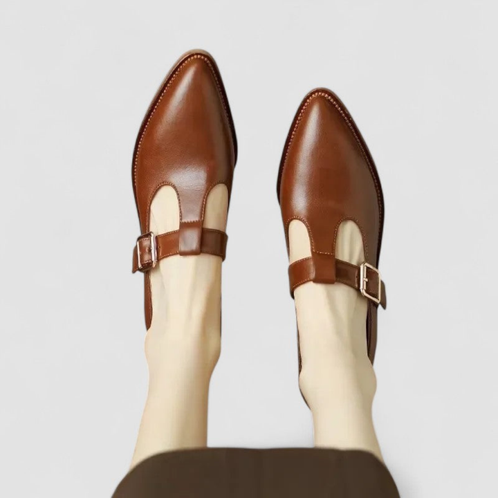 Isolde | Women's Leather Pointed-Toe Mary Jane Block Heel Pumps
