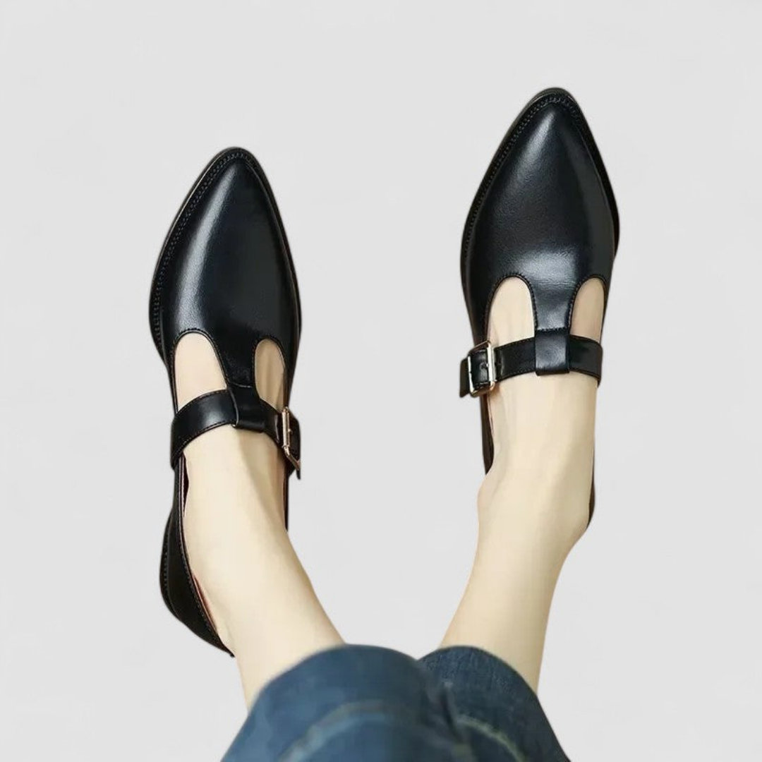 Isolde | Women's Leather Pointed-Toe Mary Jane Block Heel Pumps