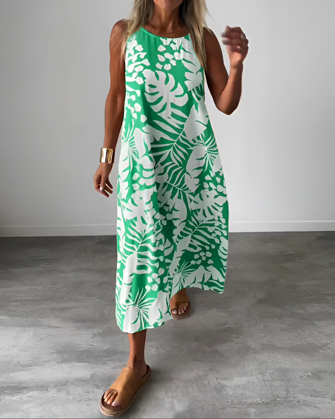 Jolene | Women's Chiffon Tropical Print Sleeveless Midi Dress