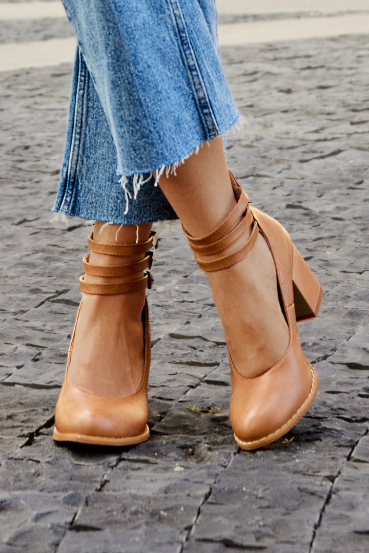 Jolene | Women's Leather Block Heel Ankle Strap Pumps