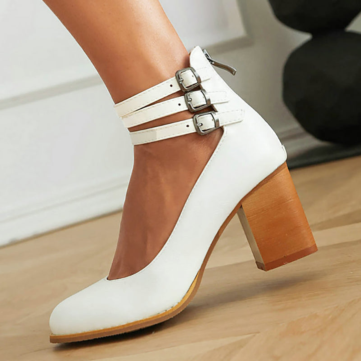 Jolene | Women's Leather Block Heel Ankle Strap Pumps