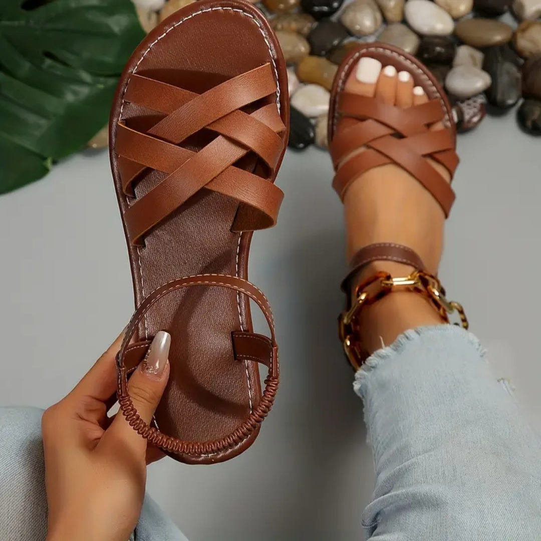 Jolene | Women's Leather Woven Strap Flat Sandals