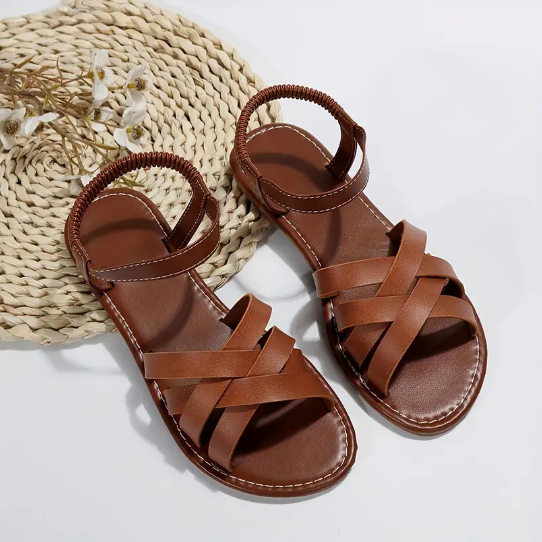 Jolene | Women's Leather Woven Strap Flat Sandals