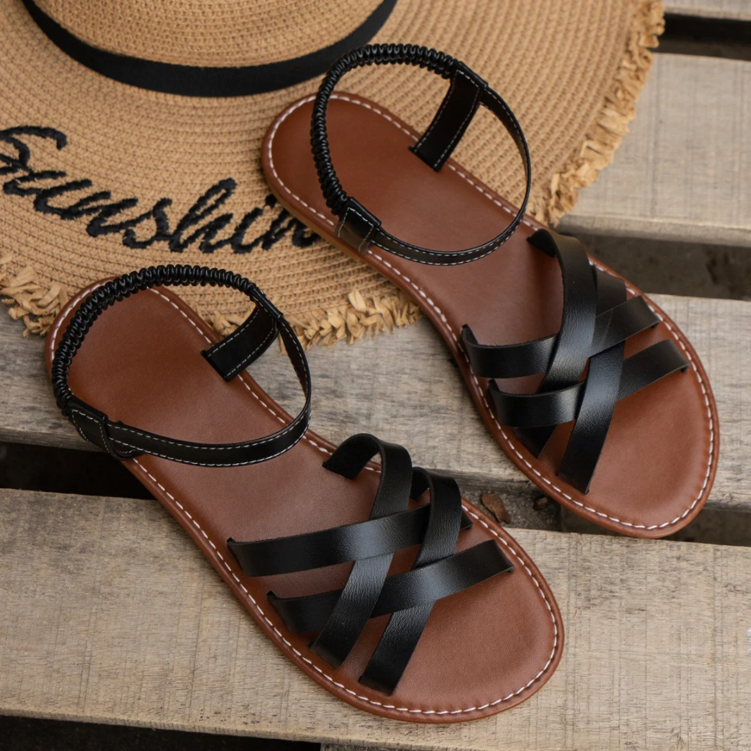 Jolene | Women's Leather Woven Strap Flat Sandals