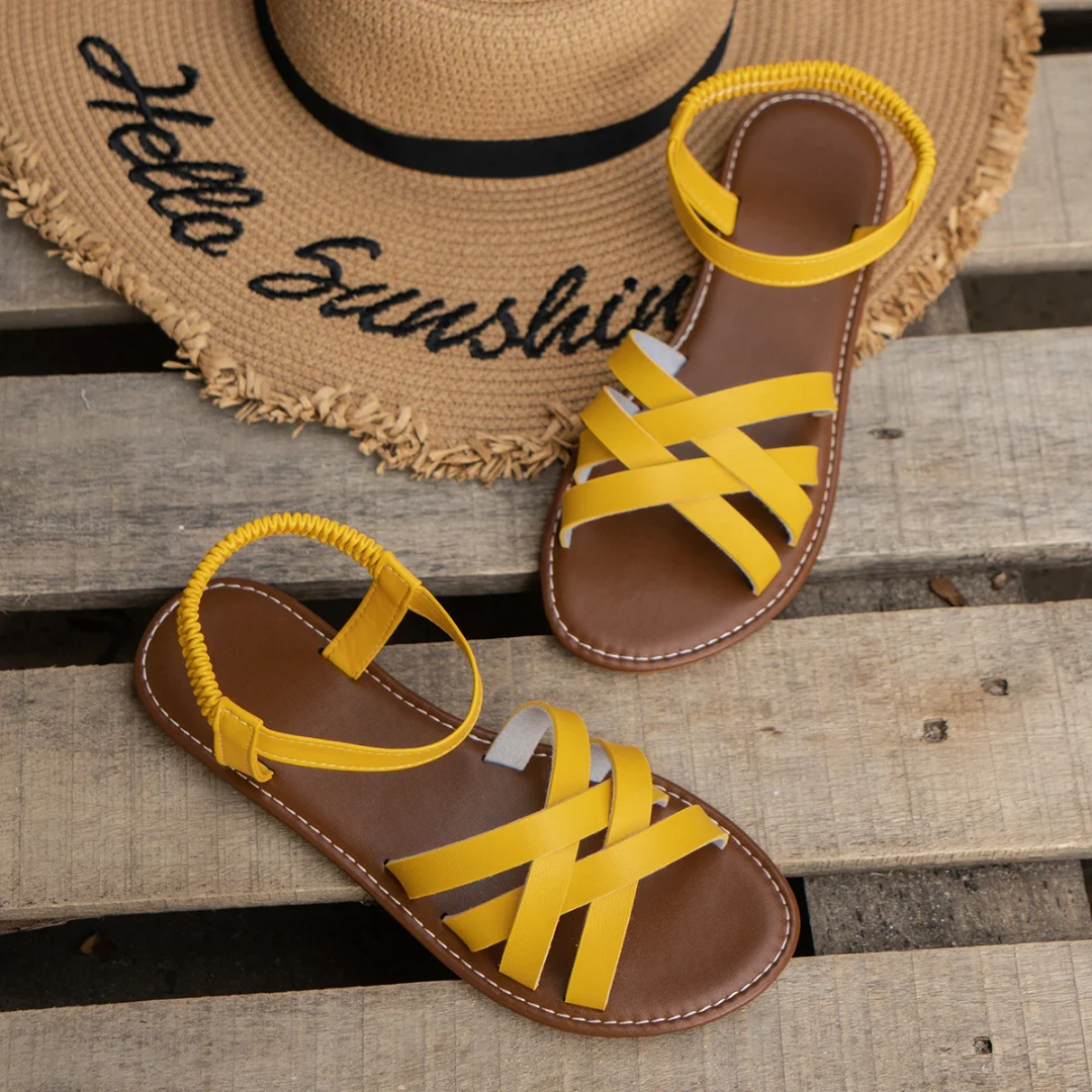 Jolene | Women's Leather Woven Strap Flat Sandals