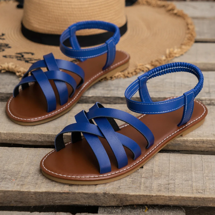 Jolene | Women's Leather Woven Strap Flat Sandals