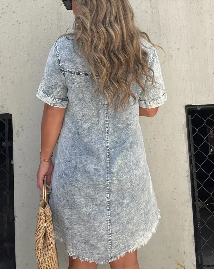 Jolene | Women's Linen Collared Button-Front Short Sleeve Mini Dress