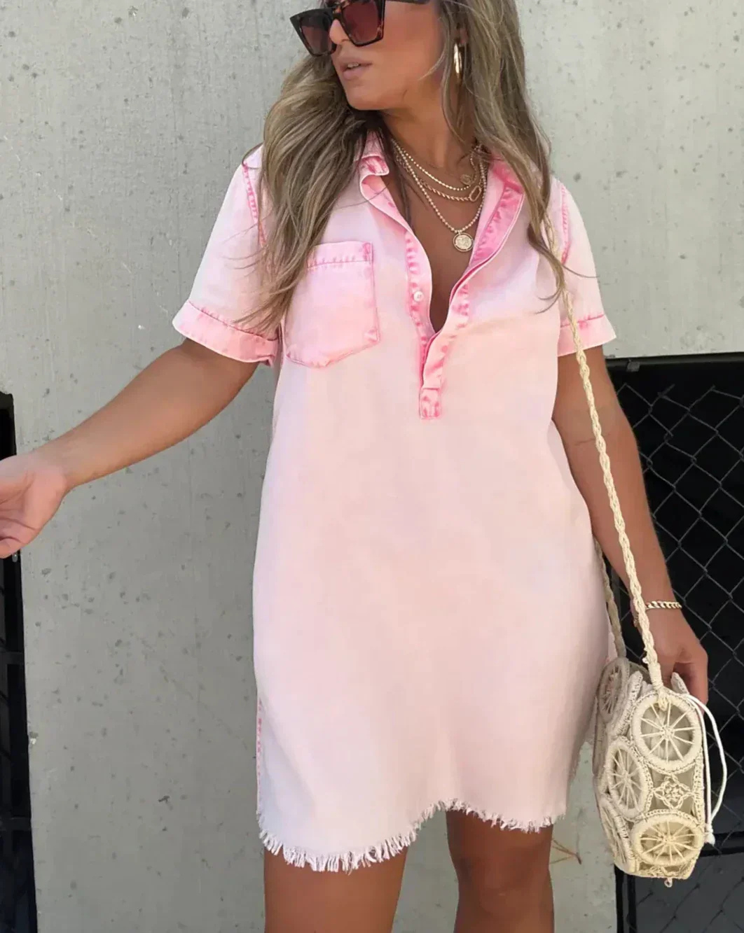 Jolene | Women's Linen Collared Button-Front Short Sleeve Mini Dress