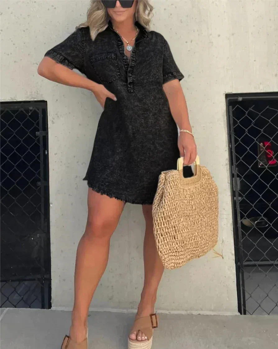 Jolene | Women's Linen Collared Button-Front Short Sleeve Mini Dress