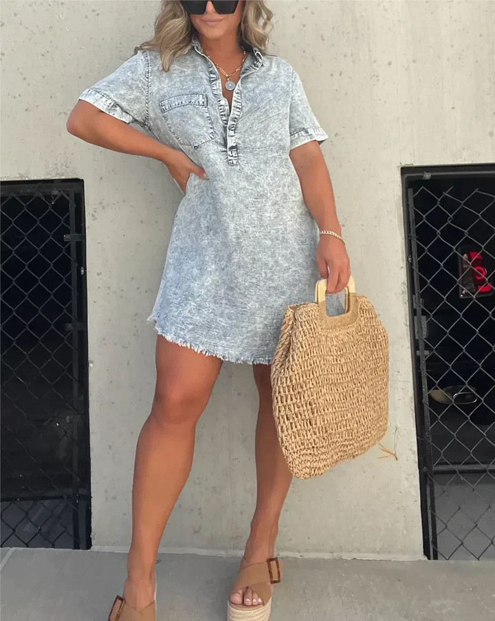 Jolene | Women's Linen Collared Button-Front Short Sleeve Mini Dress