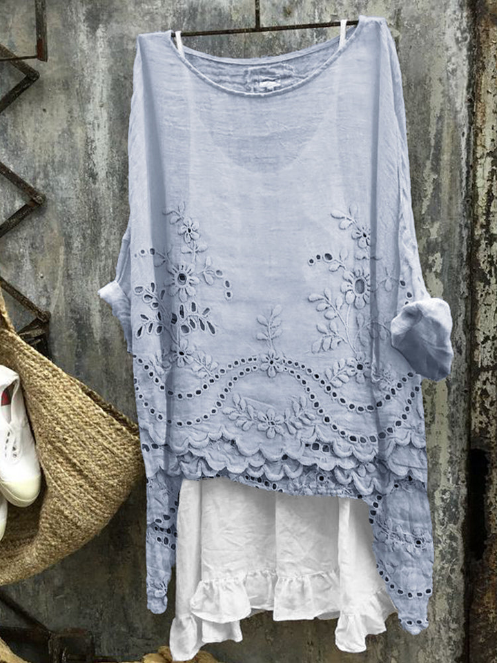 Jolene | Women's Linen Crochet Hem Oversized Boho Top