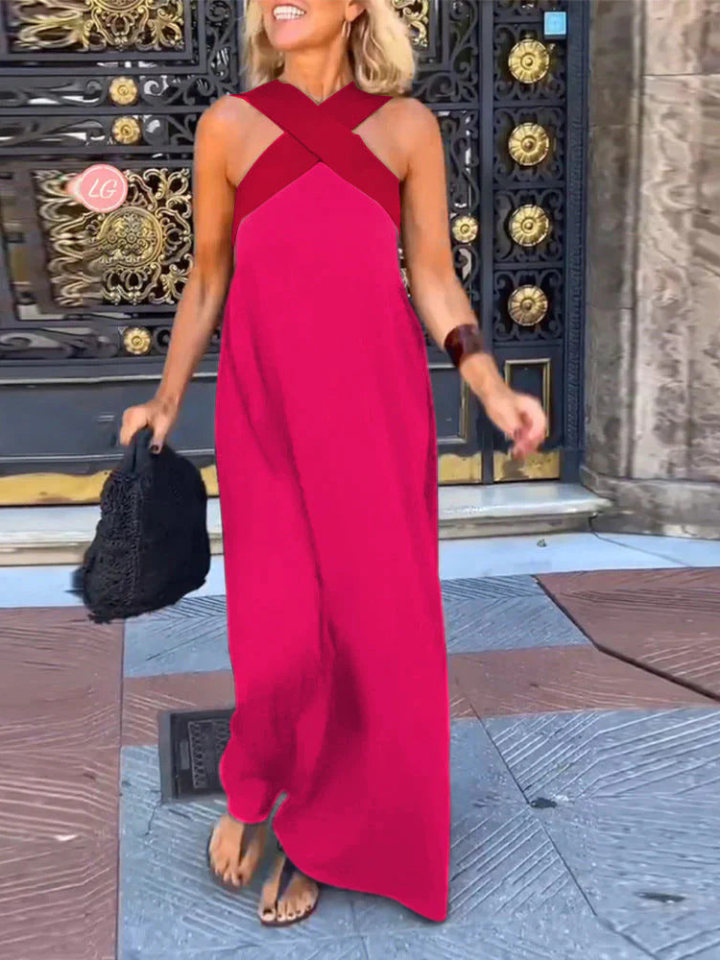 Jolene | Women's Stretch Cross-Strap Colourblock Maxi Dress