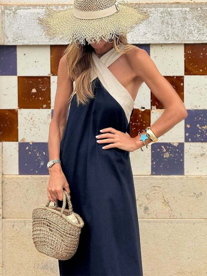 Jolene | Women's Stretch Cross-Strap Colourblock Maxi Dress