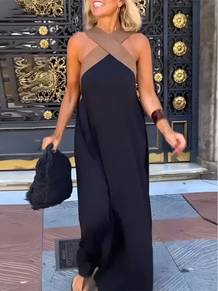 Jolene | Women's Stretch Cross-Strap Colourblock Maxi Dress