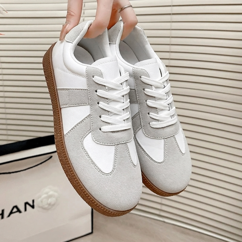 Joni | Women's Suede Leather Color Block Retro Gum Sole Sneakers