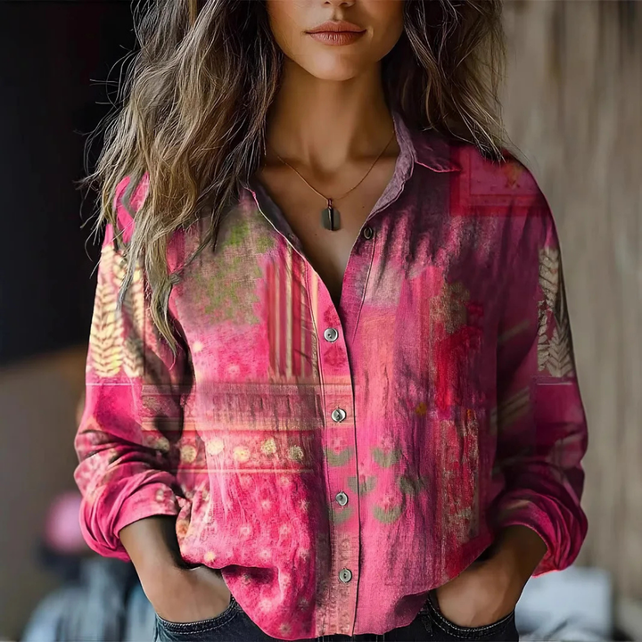 Juna | Women's Linen Boho Print Button-Down Shirt