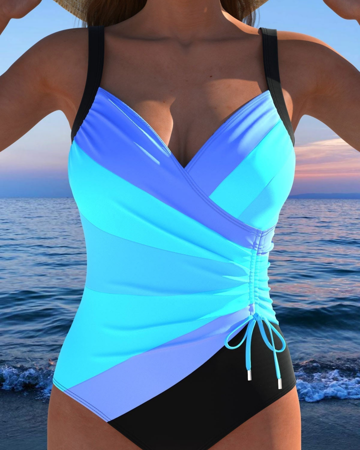 Kaia | Women's Compression Colourblock Wrap Front Tie One-Piece Swimsuit