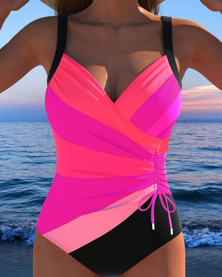 Kaia | Women's Compression Colourblock Wrap Front Tie One-Piece Swimsuit