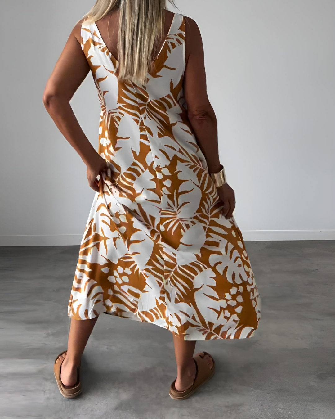 Kaia | Women's Cotton Tropical Print Sleeveless Midi Dress