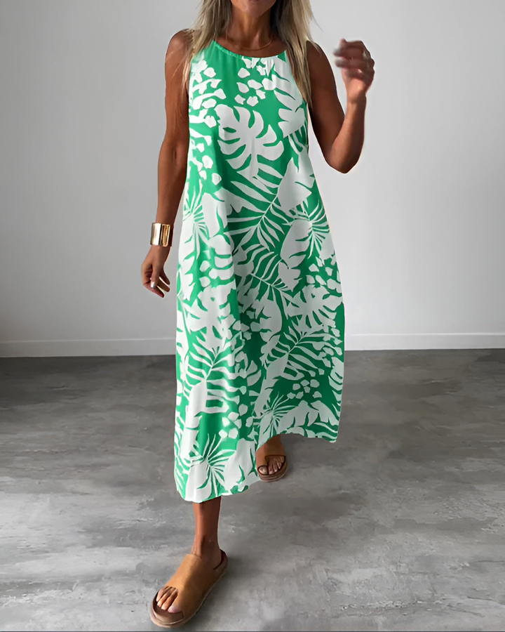 Kaia | Women's Cotton Tropical Print Sleeveless Midi Dress