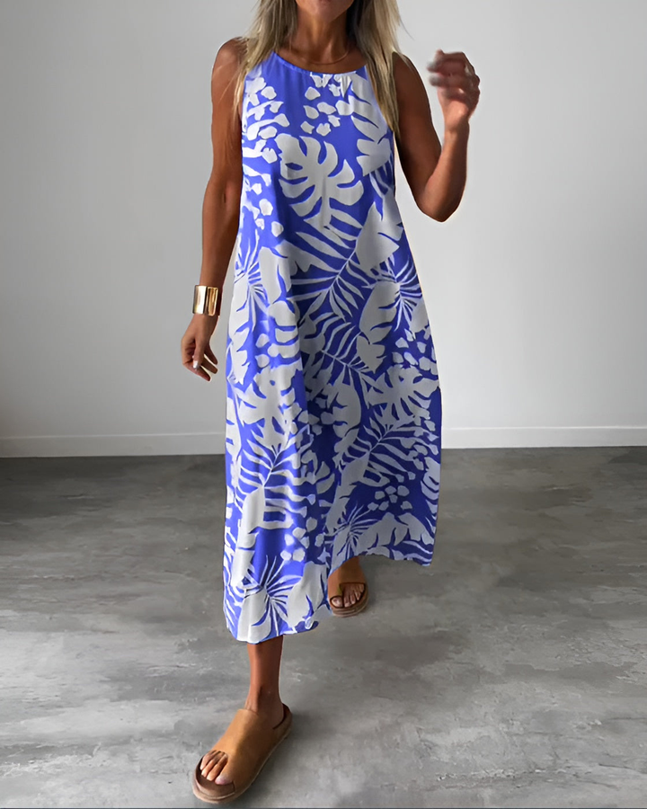 Kaia | Women's Cotton Tropical Print Sleeveless Midi Dress
