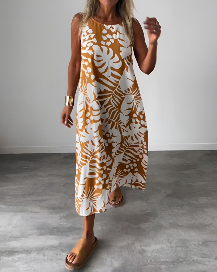 Kaia | Women's Cotton Tropical Print Sleeveless Midi Dress