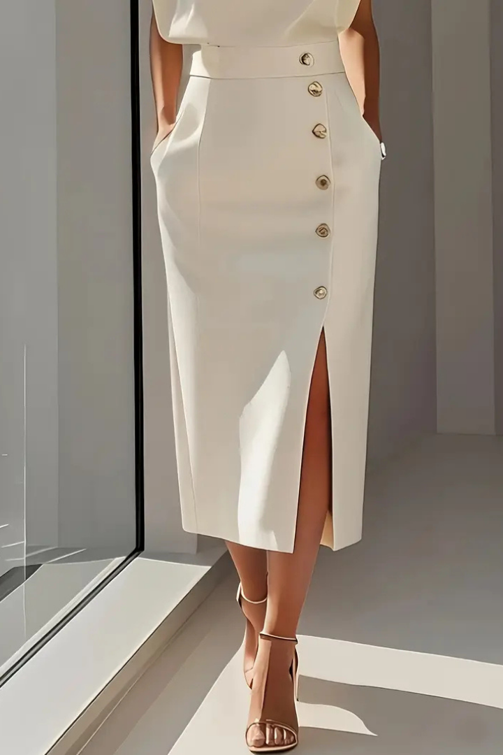 Katrine | Women's Stretch Cap-Sleeve Button-Front Elegant Midi Dress