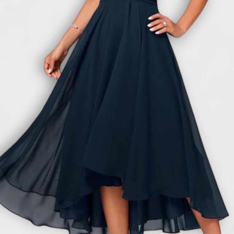 Lucia's Flowing Grace | V-Neck Midi Dress