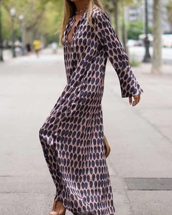 Lennon | Women's Cotton Retro Geo Print V-Neck Maxi Dress