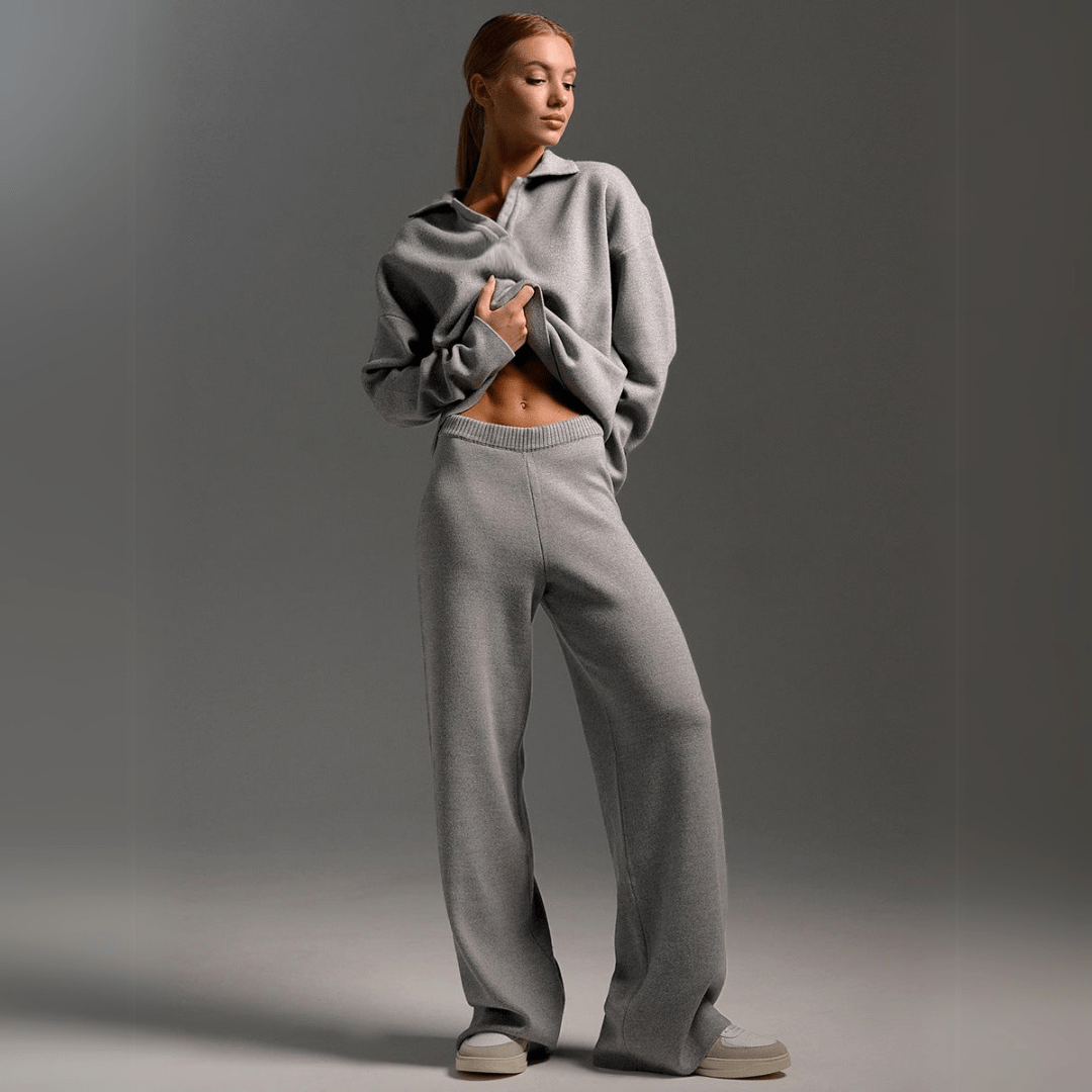 Lennox | Women's Cashmere-Blend Collared Sweater & Wide-Leg Trouser Set