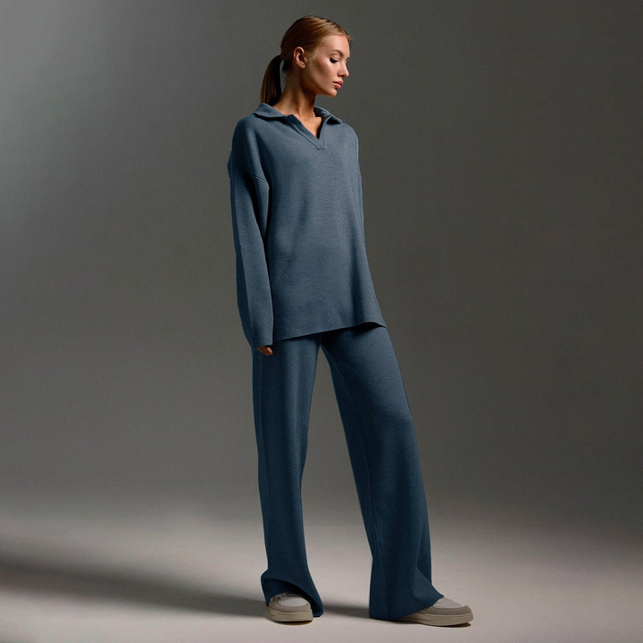 Lennox | Women's Cashmere-Blend Collared Sweater & Wide-Leg Trouser Set