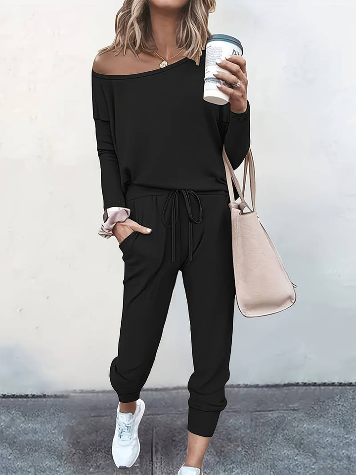 Lennox | Women's Cotton Off-Shoulder Drawstring Two-Piece Lounge Set