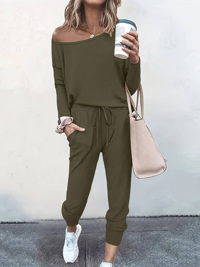 Lennox | Women's Cotton Off-Shoulder Drawstring Two-Piece Lounge Set