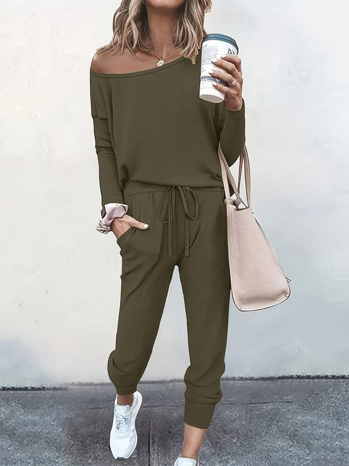 Lennox | Women's Cotton Off-Shoulder Drawstring Two-Piece Lounge Set