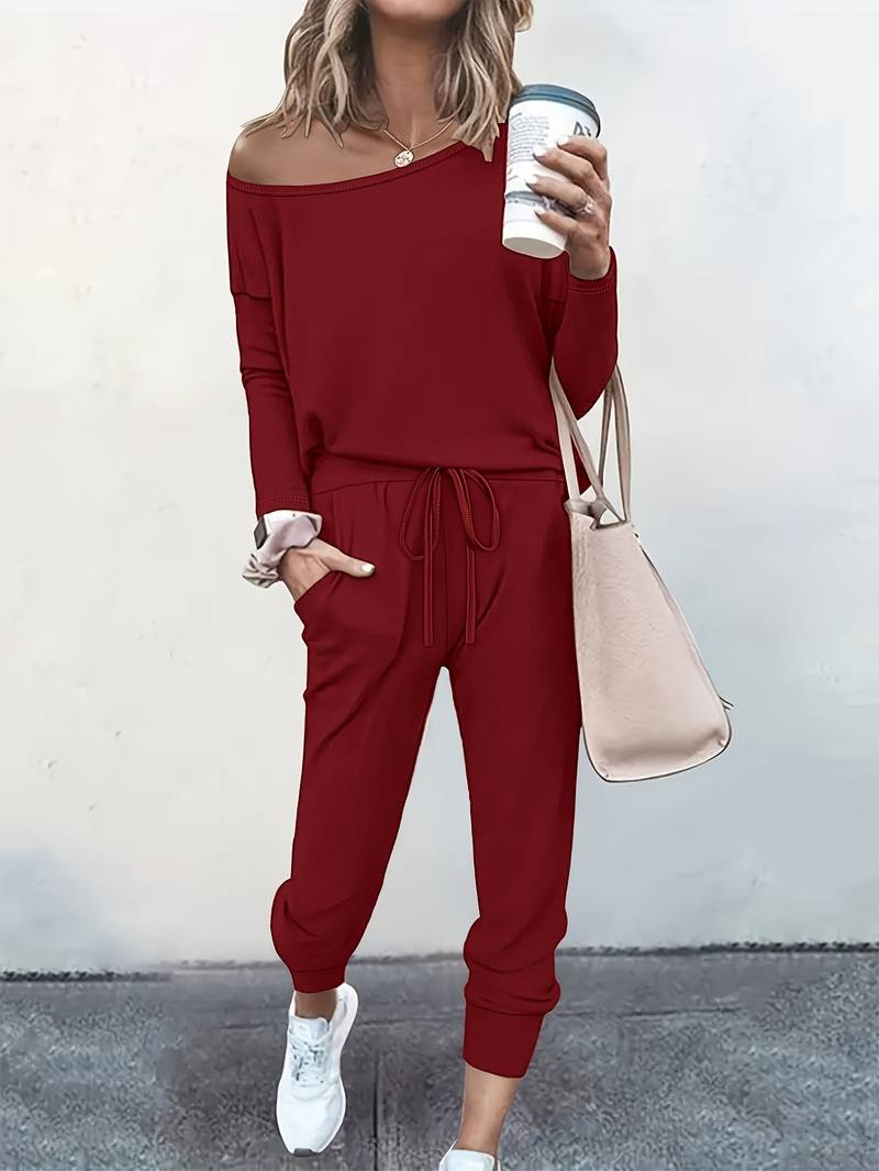Lennox | Women's Cotton Off-Shoulder Drawstring Two-Piece Lounge Set