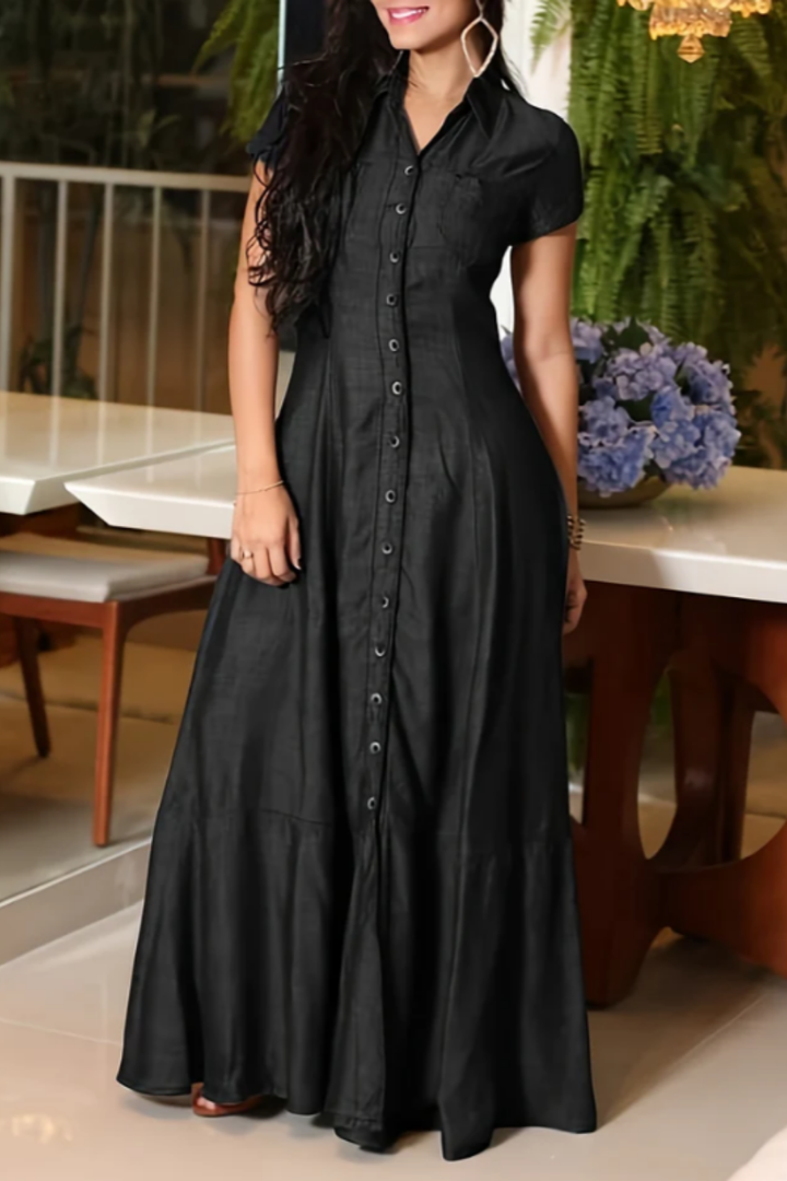 Lennox | Women's Denim Button-Down A-Line Maxi Dress