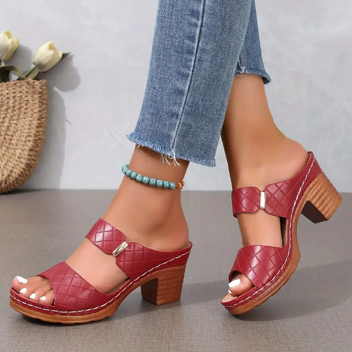 Lennox | Women's Leather Quilted Platform Block Heel Slides