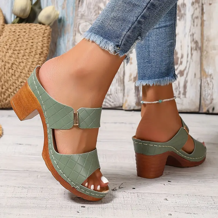 Lennox | Women's Leather Quilted Platform Block Heel Slides