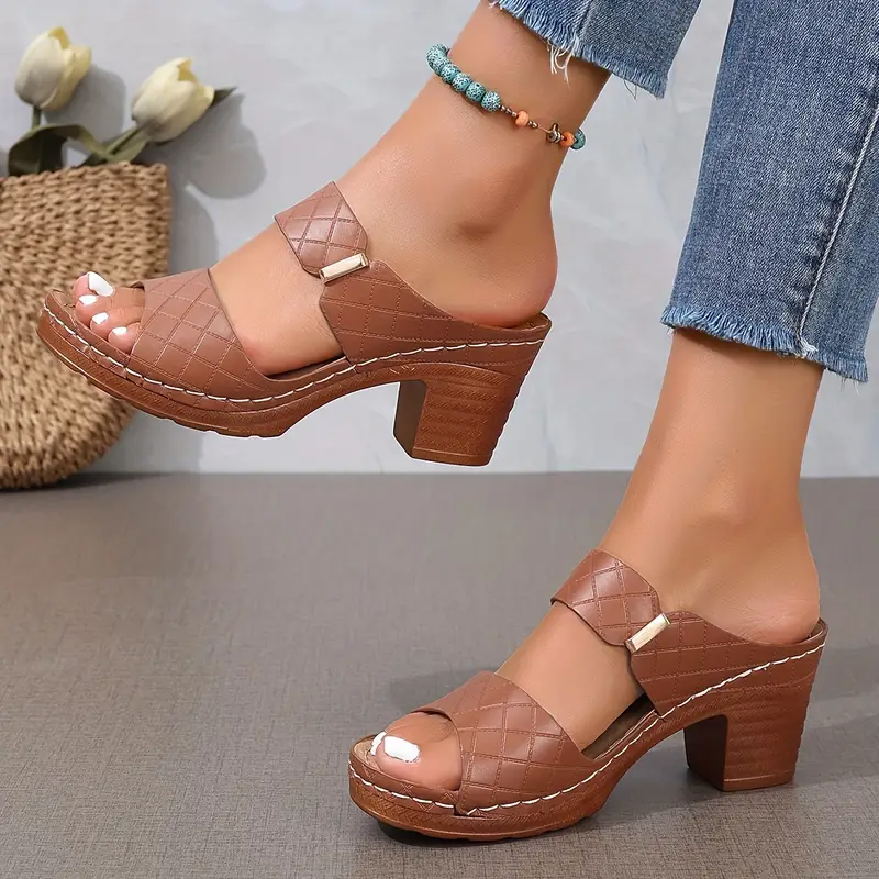 Lennox | Women's Leather Quilted Platform Block Heel Slides
