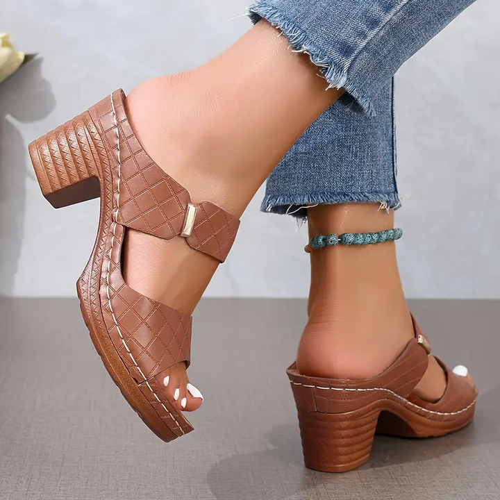 Lennox | Women's Leather Quilted Platform Block Heel Slides