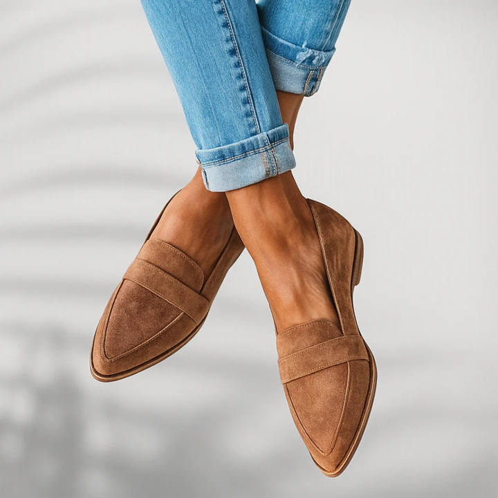 Lennox | Women's Suede Pointed-Toe Penny Loafer Flats