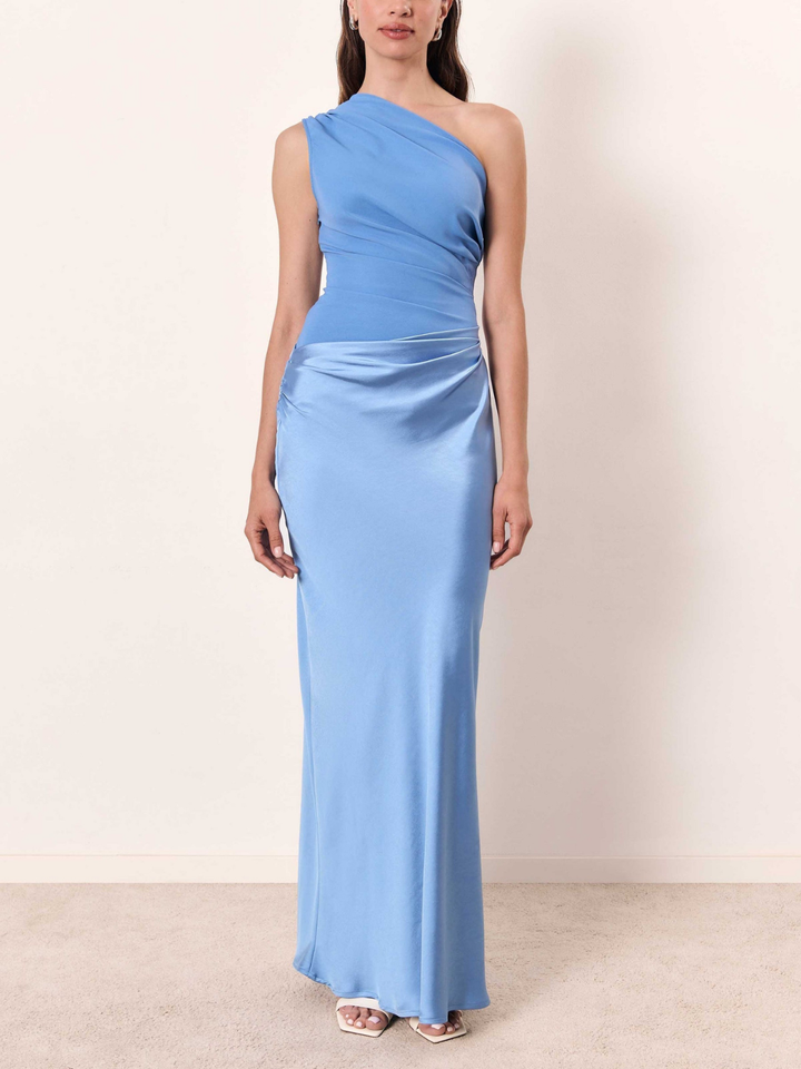Léone | Women's Satin One-Shoulder Draped Maxi Dress Elegant