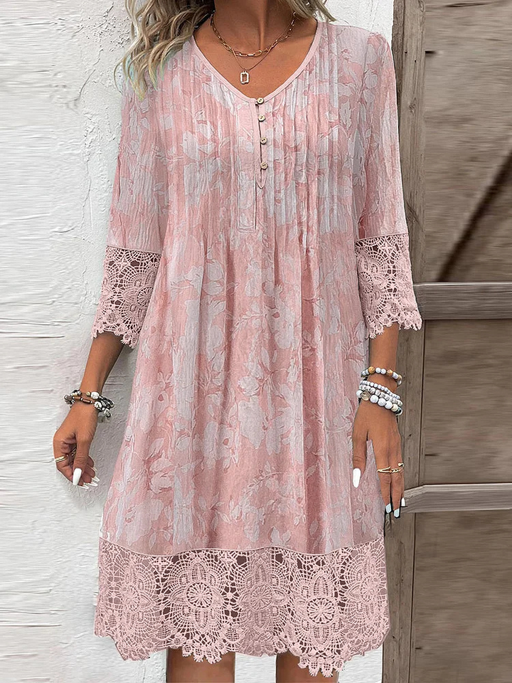 Liesel | Women's Cotton Lace-Trim Embroidered Midi Dress