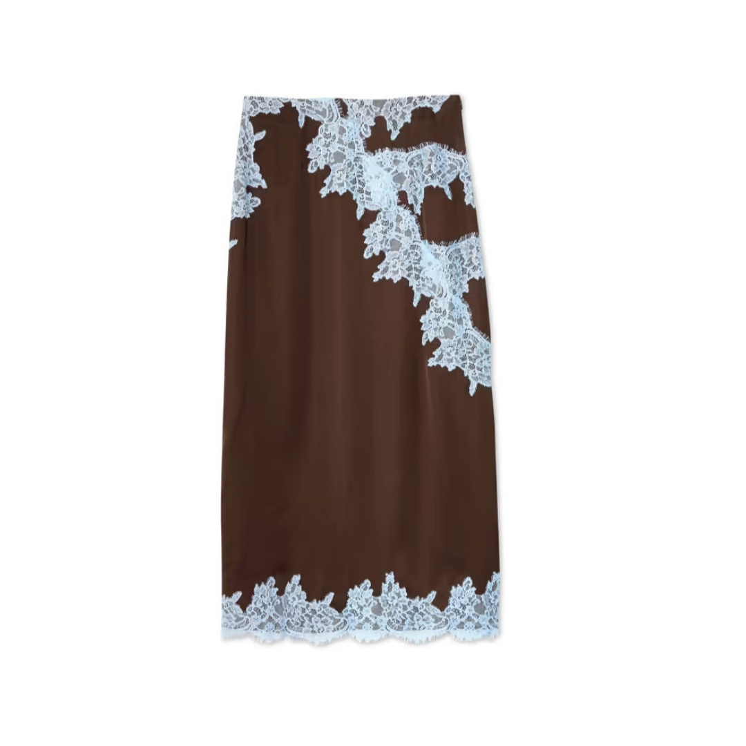 Liesel | Women's Satin Lace-Trim Halter Top Maxi Skirt Set Elegant