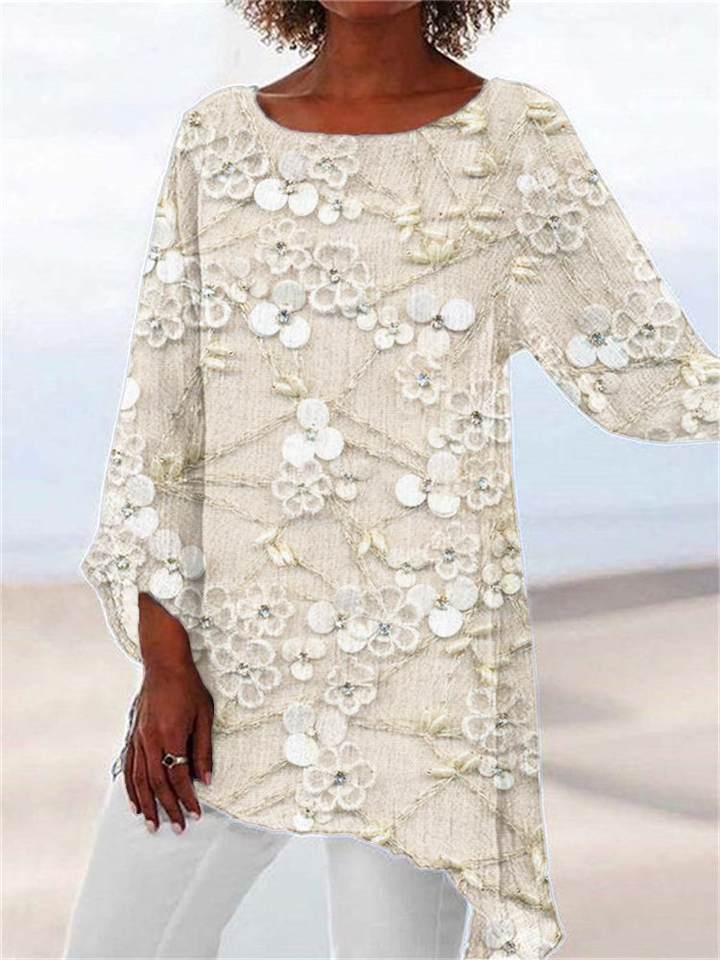 Linnea | Women's Linen Floral Print Asymmetric Tunic Blouse