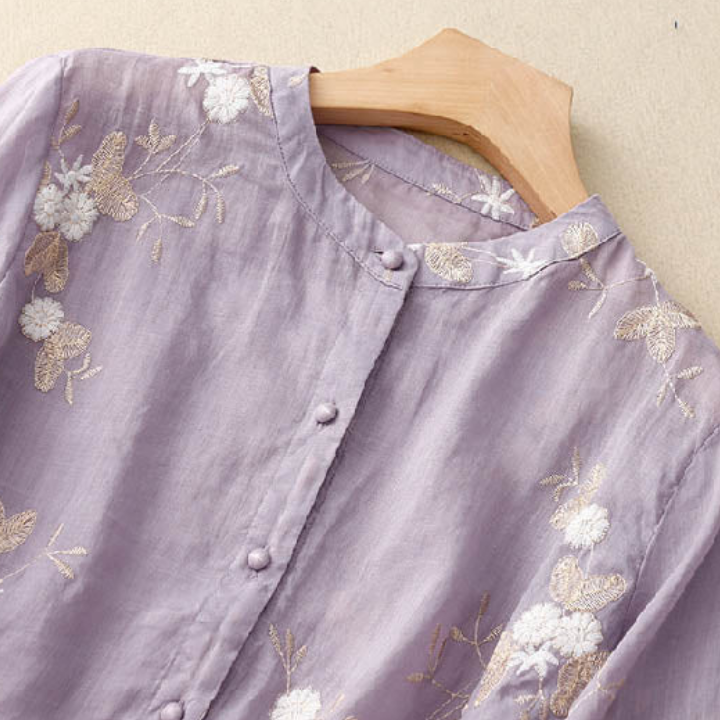 Liora | Women's Chiffon Floral Embroidered Layered Hem Blouse