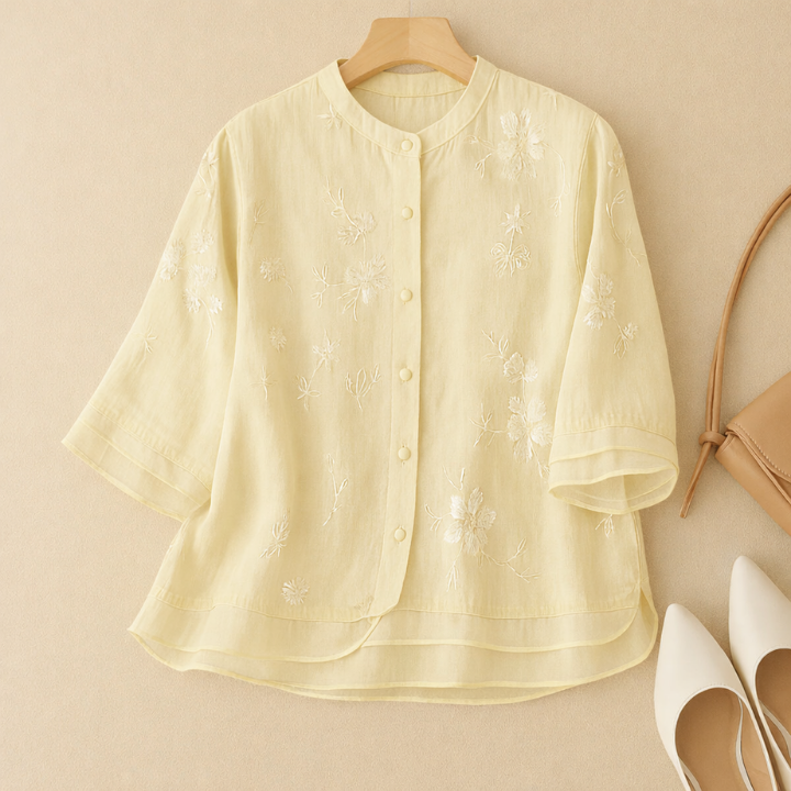 Liora | Women's Chiffon Floral Embroidered Layered Hem Blouse