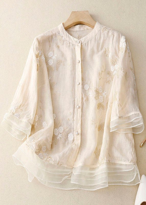 Liora | Women's Chiffon Floral Embroidered Layered-Hem Blouse