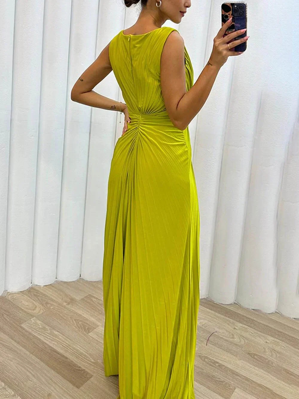 Liora | Women's Satin Pleated Embellished Maxi Dress